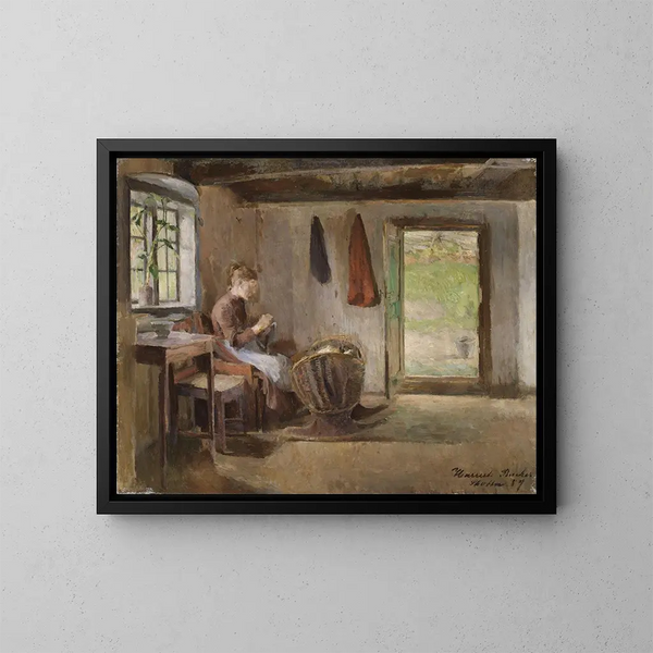 Innenansicht eines Bauernhofs in Skotta bei Brum - Harriet Backer — gerahmtes Bild an der Wand