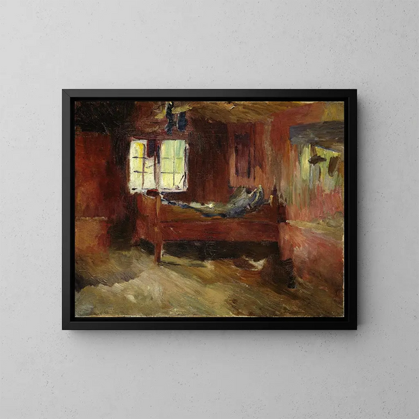 Innenansicht eines Bauernhauses in Strlsjhaugen - Harriet Backer — gerahmtes Bild an der Wand