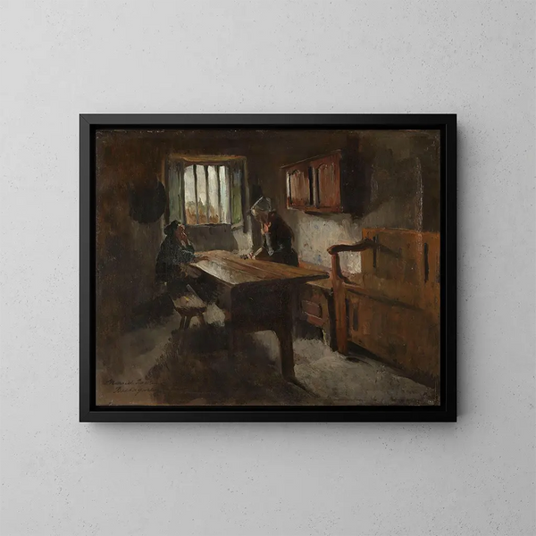 Innenansicht eines Bauernhauses in Rochefort-en-Terre, Bretagne - Harriet Backer — gerahmtes Bild an der Wand