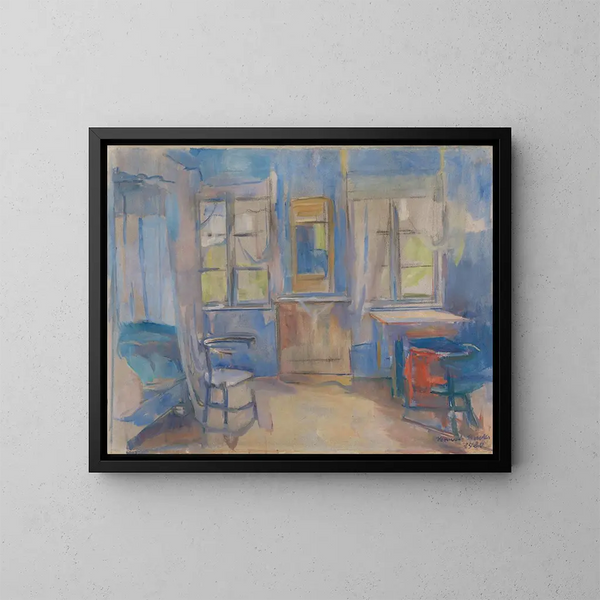 Innenansicht von Einabu in Foldal - Harriet Backer — gerahmtes Bild an der Wand