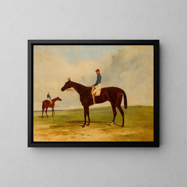 M. John Gully und Andover, Sieger des Derby 1854 - Harry Hall — gerahmtes Bild an der Wand