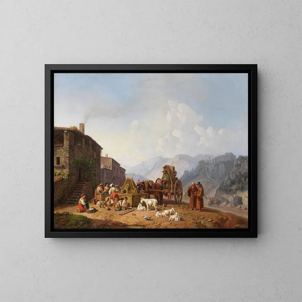 Nähe des Brunnens in den italienischen Bergen - Heinrich Bürkel — gerahmtes Bild an der Wand