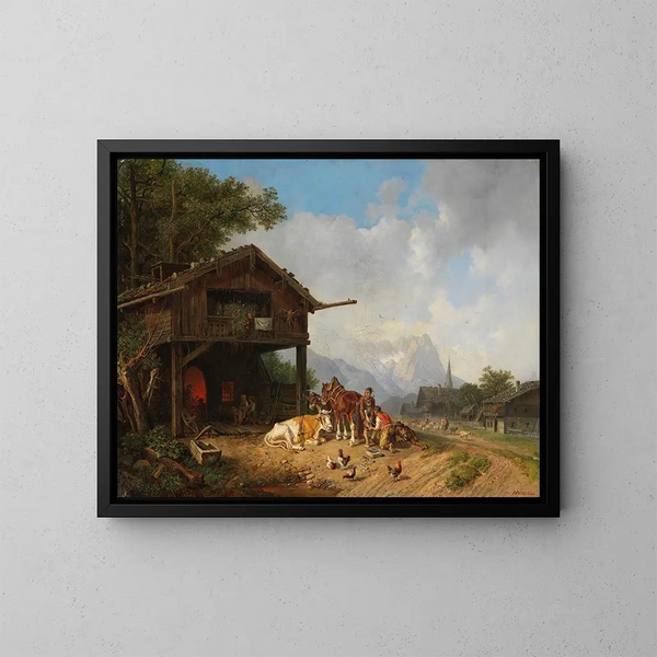 Bei dem Schmied in den Bergen - Heinrich Bürkel — gerahmtes Bild an der Wand