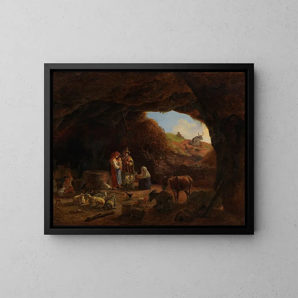 Familie von italienischen Hirten in der Höhle - Heinrich Bürkel — gerahmtes Bild an der Wand