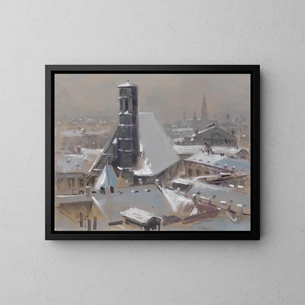 Blick auf die Dächer Wiens und die Minoritenkirche - Heinrich Schröder — gerahmtes Bild an der Wand