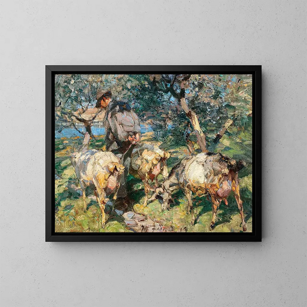 Bergers mit Ziegen auf dem Weg zum Wasser - Heinrich von Zügel — gerahmtes Bild an der Wand