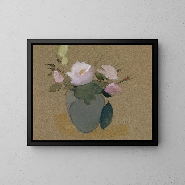 Rosen in einer blau-grünen Vase - Helene Schjerfbeck — gerahmtes Bild an der Wand