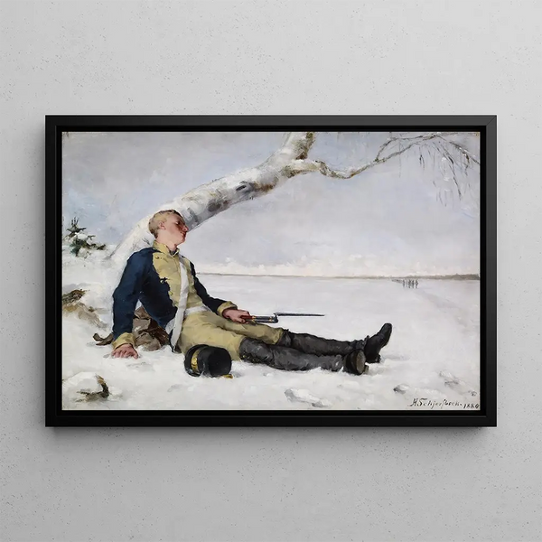 Krieger verletzt im Schnee - Helene Schjerfbeck — gerahmtes Bild an der Wand