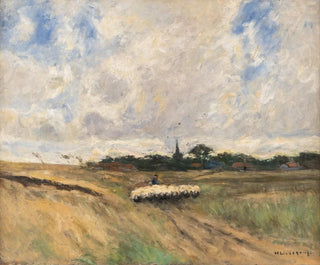 Helmuth Liesegang - Shepherd with flock in stormy landscape.webp