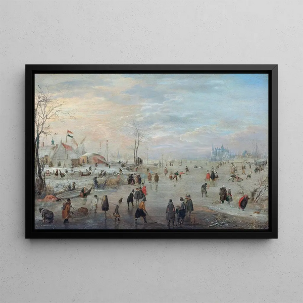 Sur la glace - Hendrick Avercamp — gerahmtes Bild an der Wand