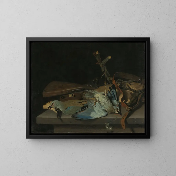 Stillleben mit Jagdwaffen und Vögeln - Hendrick Ten Oever — gerahmtes Bild an der Wand