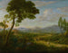 Landschaftsbild erweitert mit Reisenden auf einer Straße, römische Tempel im Hintergrund - Hendrik Frans van Lint — Ansicht des Kunstwerks