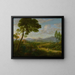 Landschaftsbild erweitert mit Reisenden auf einer Straße, römische Tempel im Hintergrund - Hendrik Frans van Lint — gerahmtes Bild an der Wand