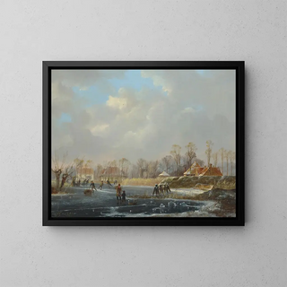 Hendrik Gerrit ten Cate - A landscape with figures on a frozen river.webp