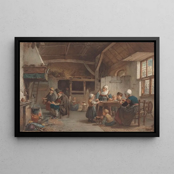 Bauernhaus-Innenaufnahme, Familie in der Küche - Hendrik Jacobus Scholten — gerahmtes Bild an der Wand