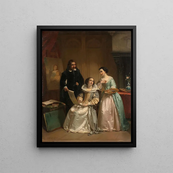Hendrik Jacobus Scholten - Gerard van Honthorst Showing the Drawings of his Pupil Louise of Bohemia to Amalia van Solms.webp