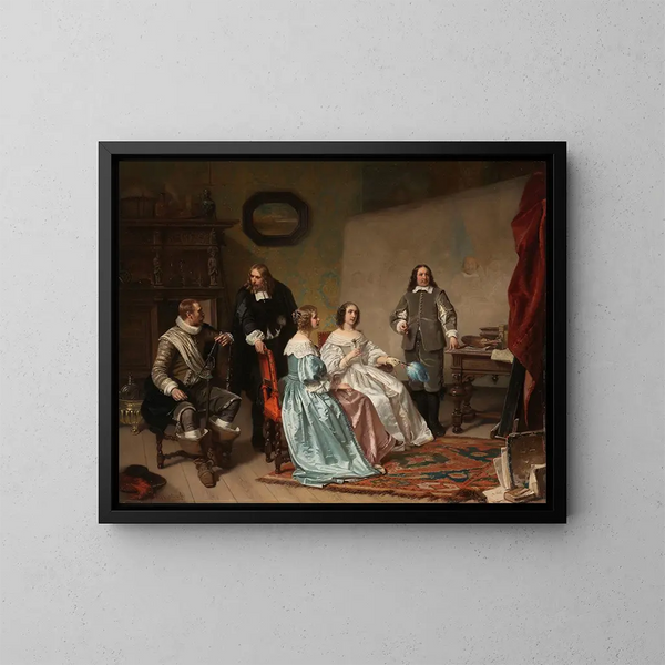 Die Prinzessin von Orange besucht die Werkstatt von Bartholomeus van der Helst - Hendrik Jacobus Scholten — gerahmtes Bild an der Wand