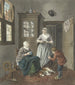 Innenansicht mit einer Näherin, einer Dienerin und einem Jungen beim Spielen - Hendrik Jan van Amerom — Ansicht des Kunstwerks