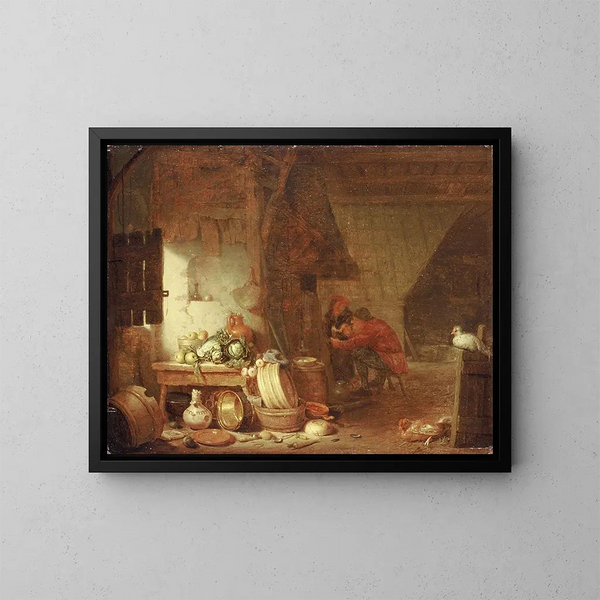Innenansicht der Bauernküche - Hendrik Martensz Sorgh — gerahmtes Bild an der Wand