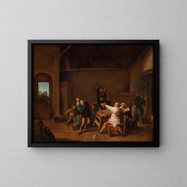Umwelt eines Raufens in einer Taverne - Hendrik Martensz Sorgh — gerahmtes Bild an der Wand