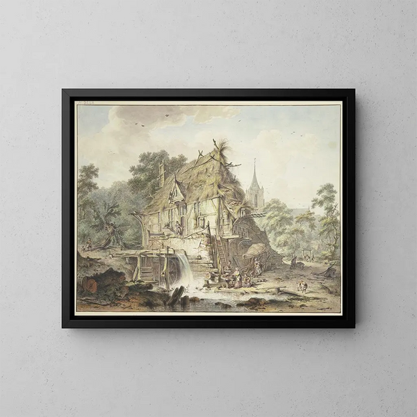 Eine Wassermühle mit zahlreichen Figuren - Hendrik Meyer — gerahmtes Bild an der Wand