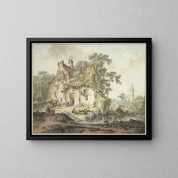 Bauernhof am Bachrand - Hendrik Meyer — gerahmtes Bild an der Wand