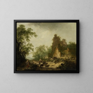 Hendrik Meyer - Landscape with Herd of Sheep in Front of a Peasant Hut in a Ruins.webp
