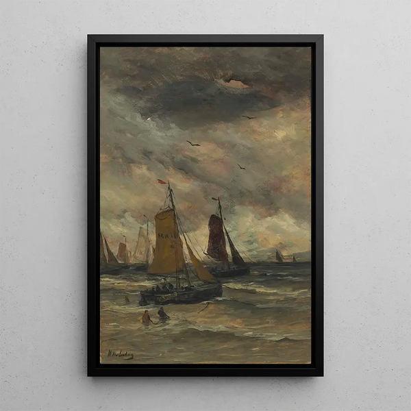 Bomschuiten en mer - Hendrik Willem Mesdag — gerahmtes Bild an der Wand