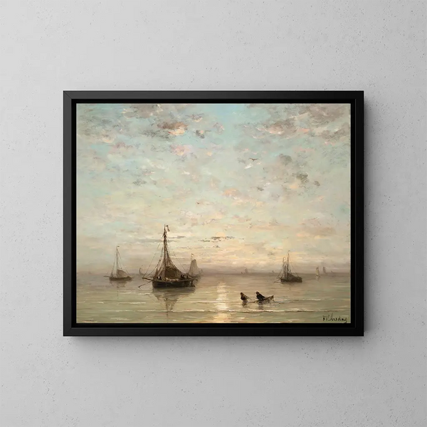 Bateaux de pêche au coucher de soleil - Hendrik Willem Mesdag — gerahmtes Bild an der Wand