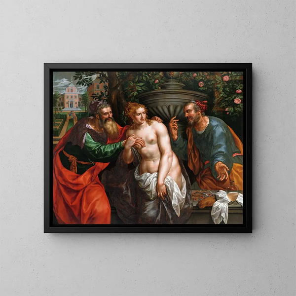 Susanne und die alten Männer - Hendrik de Clerck — gerahmtes Bild an der Wand