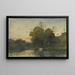 Lumière du soir sur une rive boisée avec des bovins buvant - Henri-Joseph Harpignies — gerahmtes Bild an der Wand