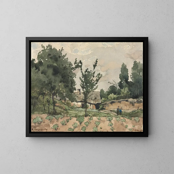 Landschaft mit Bauernhof - Henri-Joseph Harpignies — gerahmtes Bild an der Wand