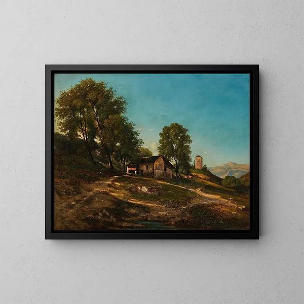 Sommerlandschaft mit Bauernhof - Henri-Joseph Harpignies — gerahmtes Bild an der Wand
