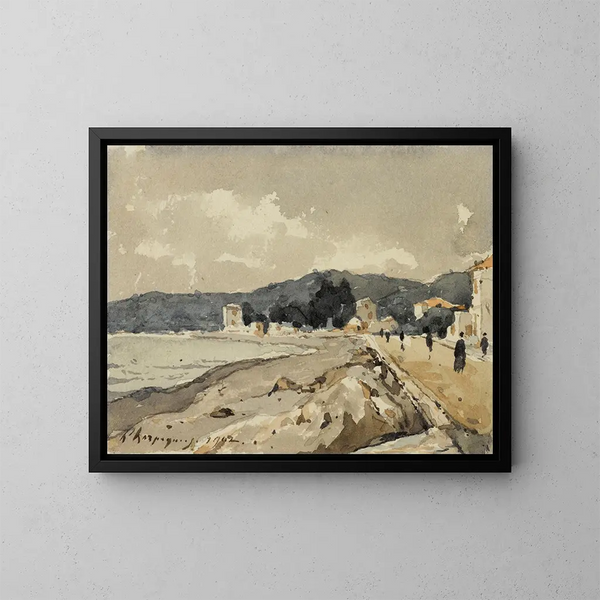 auf den Ufern des Meeres in Nizza - Henri-Joseph Harpignies — gerahmtes Bild an der Wand