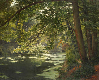 Eine bewaldete Flusslandschaft bei Sonnenlicht - Henri Biva — Ansicht des Kunstwerks