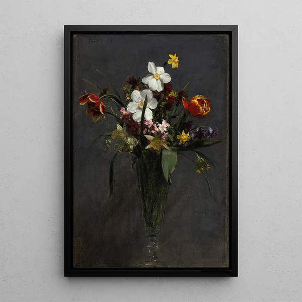 Frühlingsblumen: Tulpen, Narzissen, Hyazinthen, Osterglocken und Nelken - Henri Fantin-Latour — gerahmtes Bild an der Wand