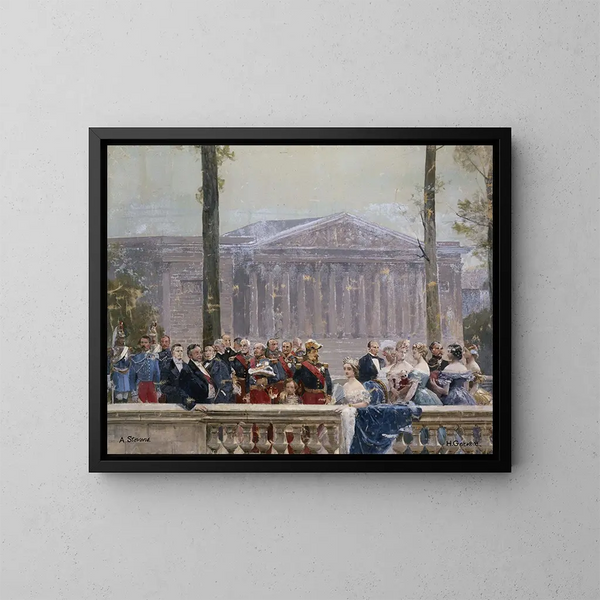 Die kaiserliche Familie umgeben von zahlreichen Persönlichkeiten des Zweiten Kaiserreichs vor dem Palais Bourbon - Henri Gervex — gerahmtes Bild an der Wand