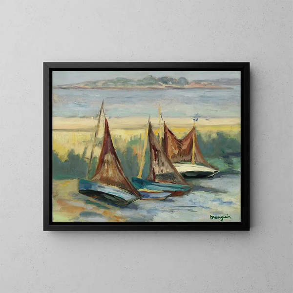 Segelboote bei Ebbe - Henri Manguin — gerahmtes Bild an der Wand
