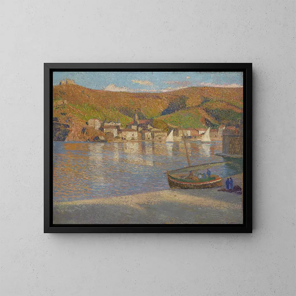 Henri Martin - Cinq pcheurs et leur barque choue sur la grve  Collioure.webp