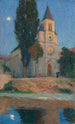Mondaufgang hinter der Kirche von La Bastide-du-Vert - Henri Martin — Ansicht des Kunstwerks