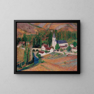 Henri Martin - Lglise de LabastideduVert avec le pont et la rivre un soir dautomne.webp