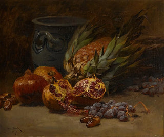 Henri Saintin - A still life with pomegranates and pineapple.webp