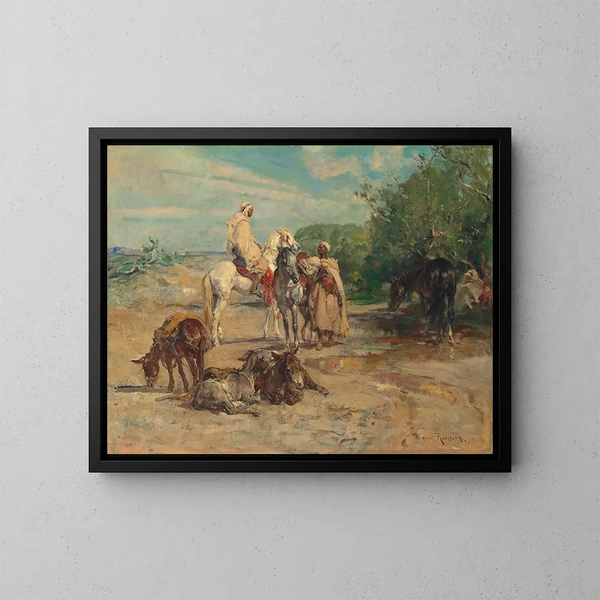 Arabes-Gemälde auf dem Pferd - Henri Émilien Rousseau — gerahmtes Bild an der Wand