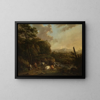 Landschaft mit Bergen und Hirten - Henricus Josephus Antonissen — gerahmtes Bild an der Wand
