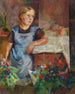 D- Kunstdruck eines Blumenhändlers mit einem Mädchen, das aus dem Fenster schaut - Henrik Nielsen — Ansicht des Kunstwerks
