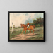Rennpferd braun mit Jockey auf einer Trainingsbahn und einer bewaldeten Landschaft im Hintergrund - Henry Herman Cross — gerahmtes Bild an der Wand