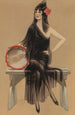 Frau mit Tamburin - Henry Hutt — gerahmtes Bild an der Wand