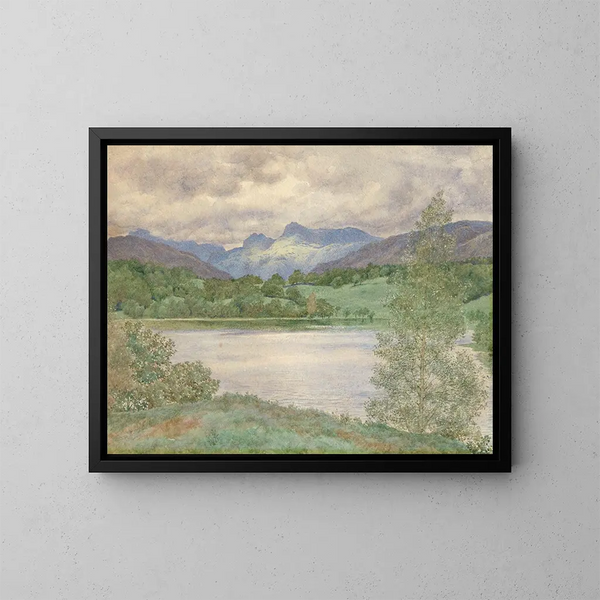 Loughrigg Tarn und die Langdale Pikes, Westmorland - Henry James Holiday — gerahmtes Bild an der Wand
