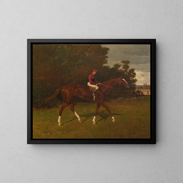 Charles Edward Gemälde im Besitz von William H. Dubois mit dem Jockey im Sattel - Henry Stull — gerahmtes Bild an der Wand