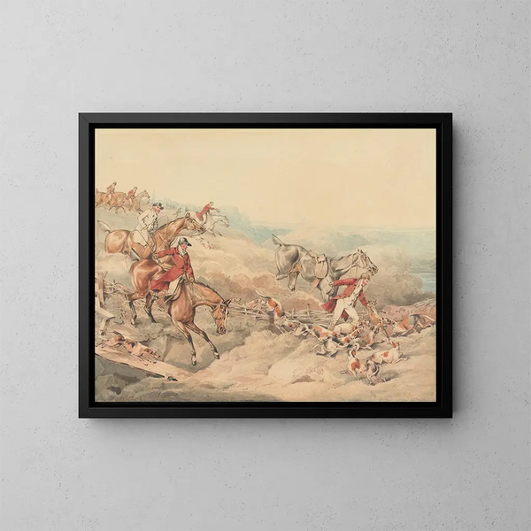 Die Fuchsjagd und der Tod - Henry Thomas Alken — gerahmtes Bild an der Wand